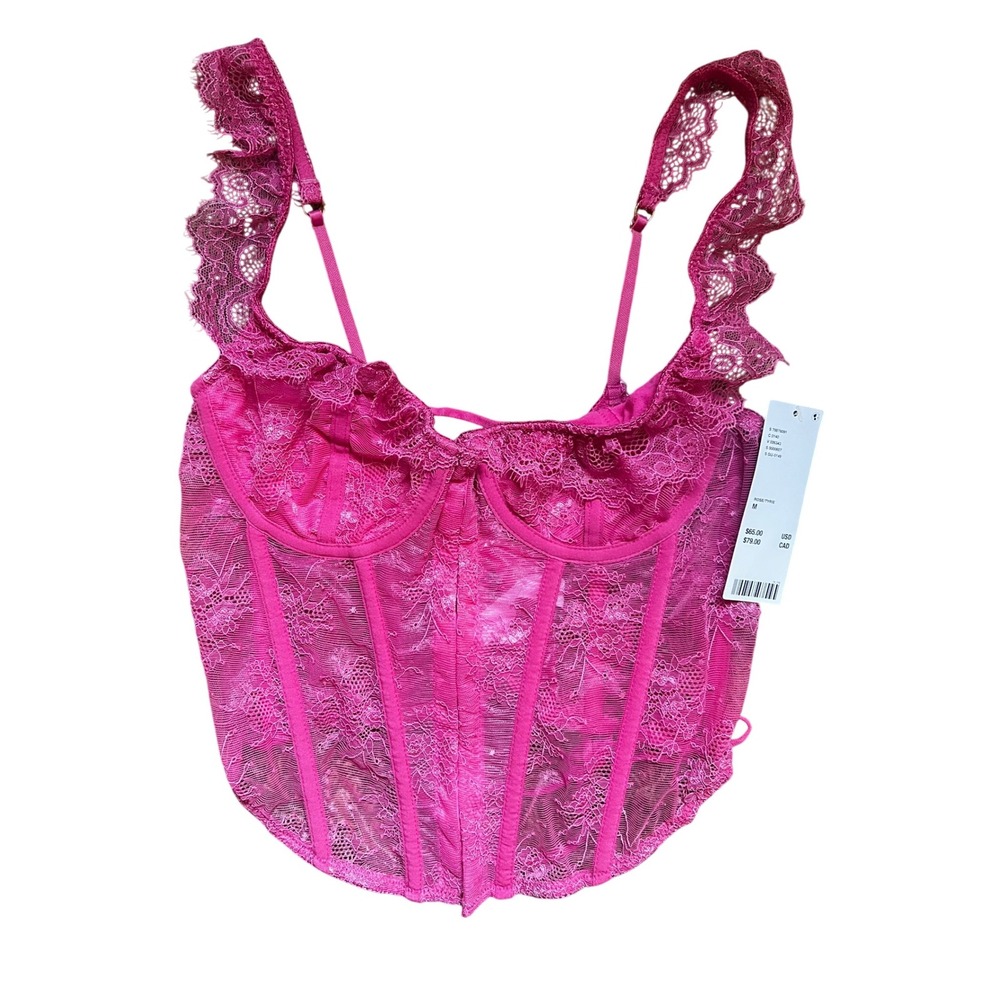 Urban Outfitters Lace Corset Top Ruffle Trim‎ Lingerie Bustier Hot Pink M